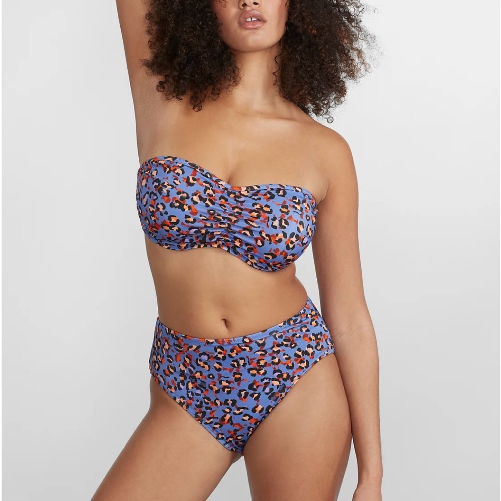 NWT, 32G US, Freya swim, Santiago Nights bandeau bikini top in leopard print